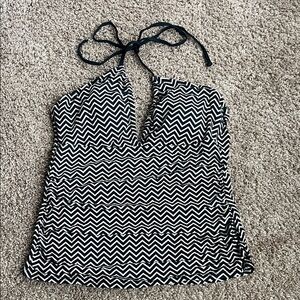Liz Claiborne Black and Cream Chevron Halter Tankini Size 10